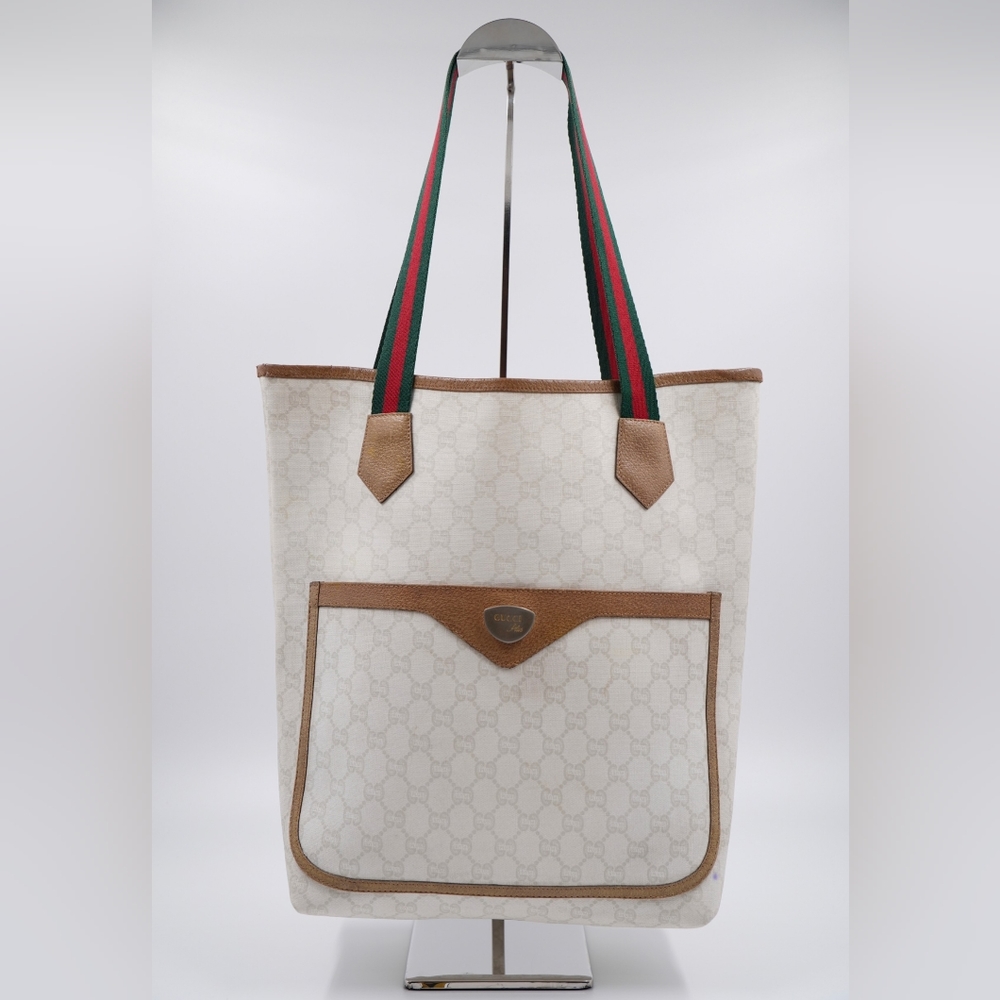 H09❤️Gucci Plus GG Coated Canvas Sherry line Tote